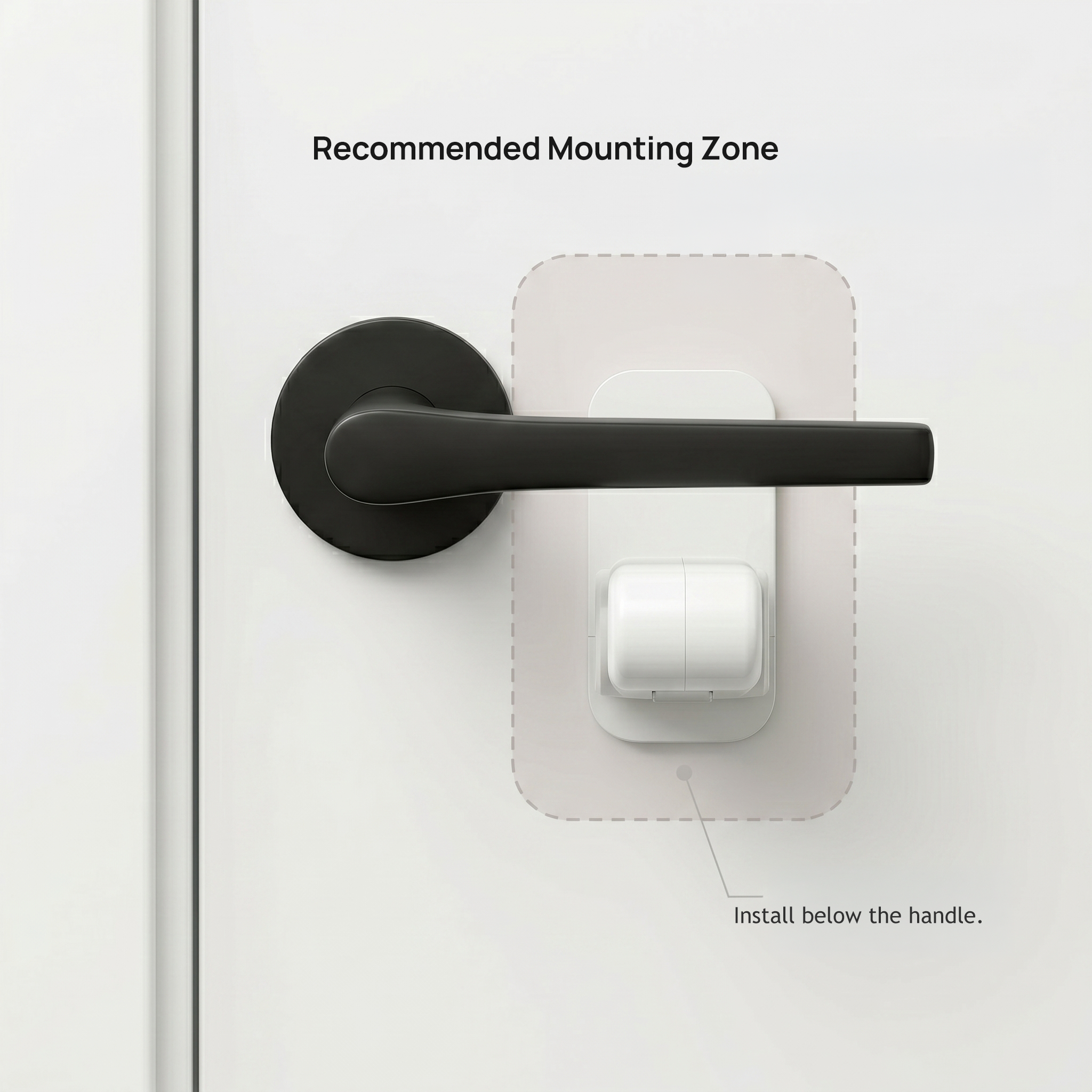 Recommended mounting zone below a lever handle