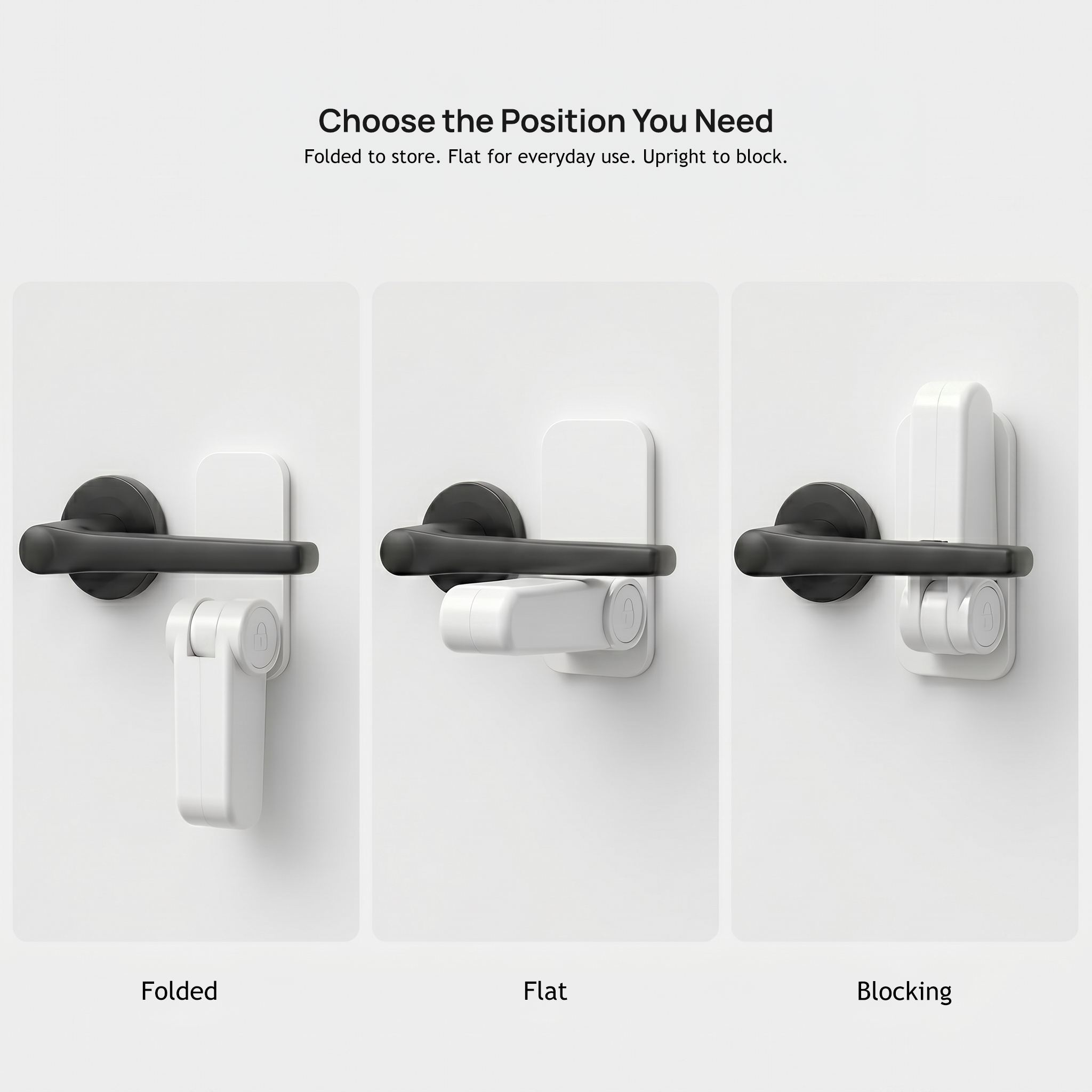 Folded, flat and blocking arm positions
