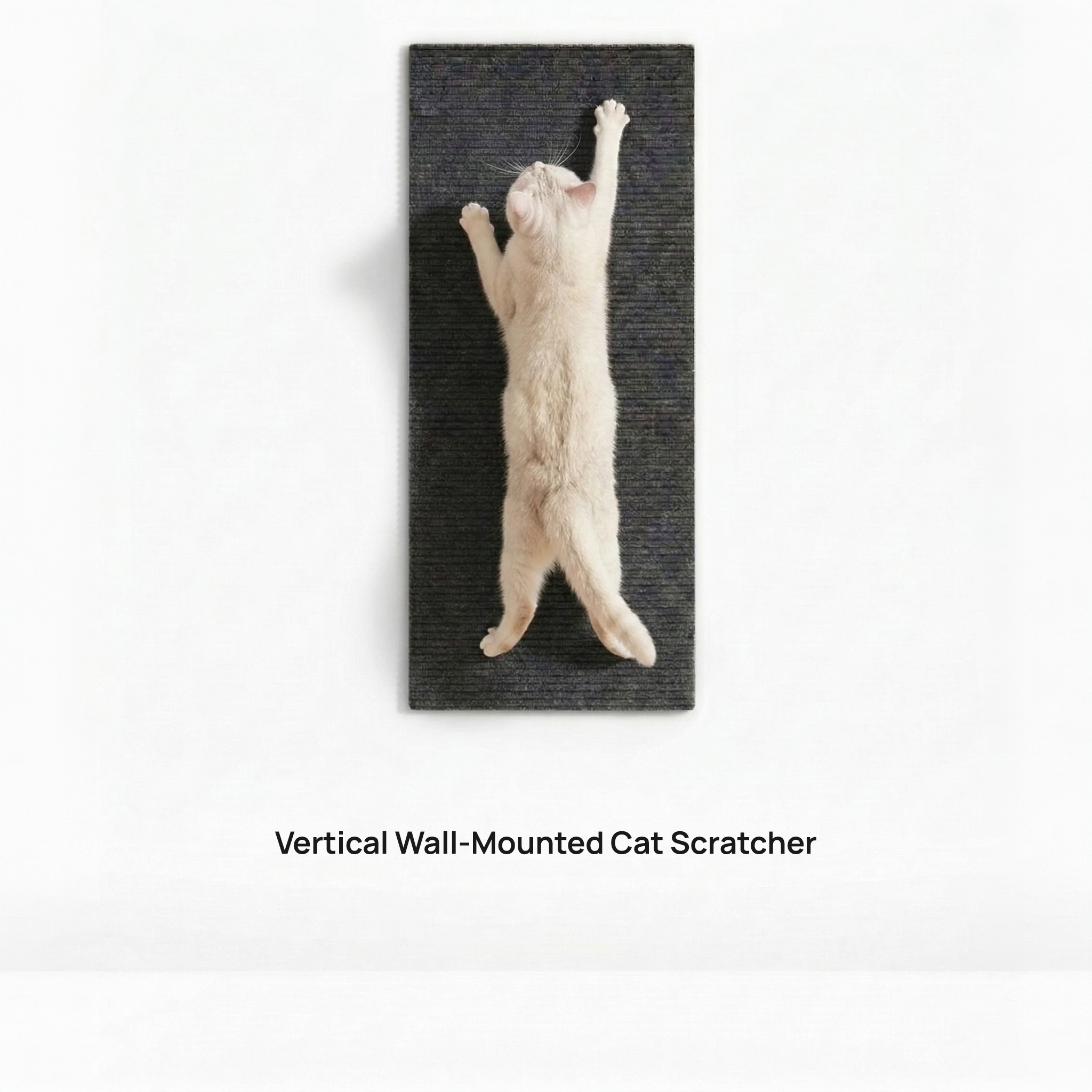 Cat reaching up a vertical wall-mounted scratching mat