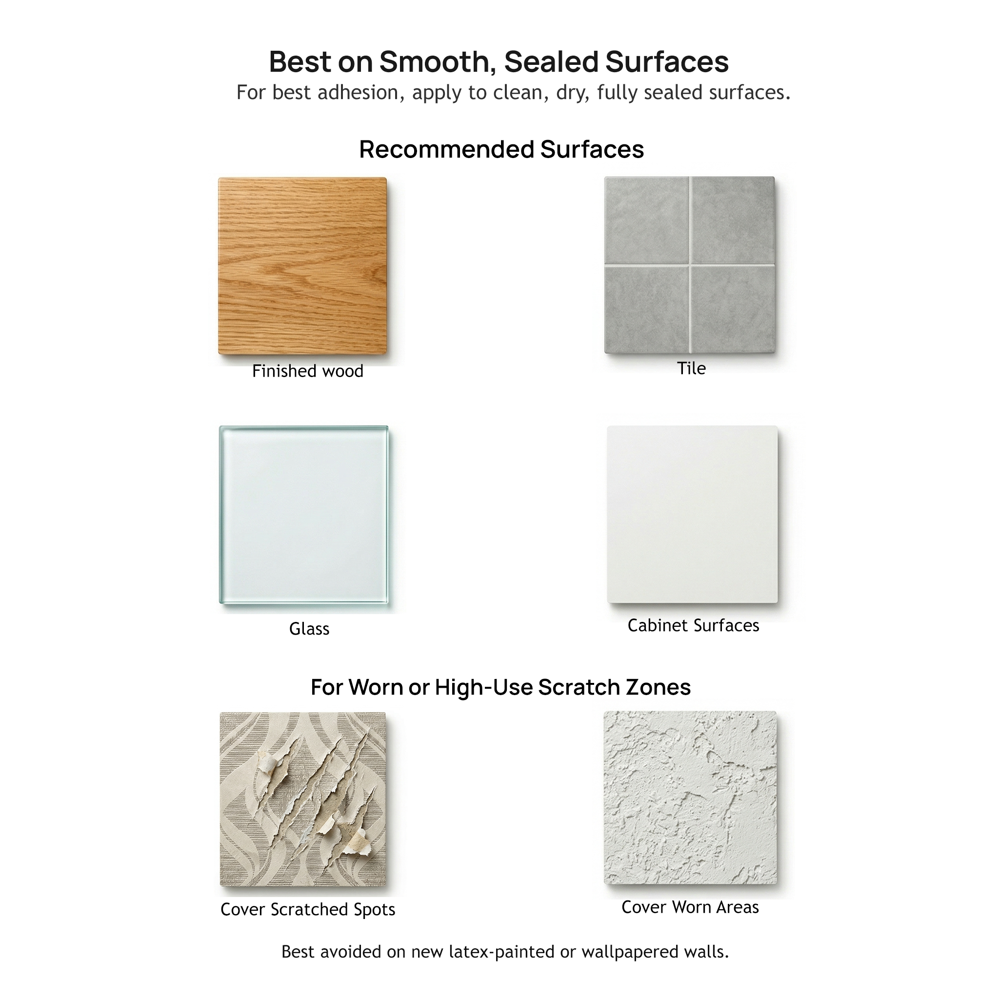 Product-card guidance about smooth sealed surfaces and surfaces to avoid